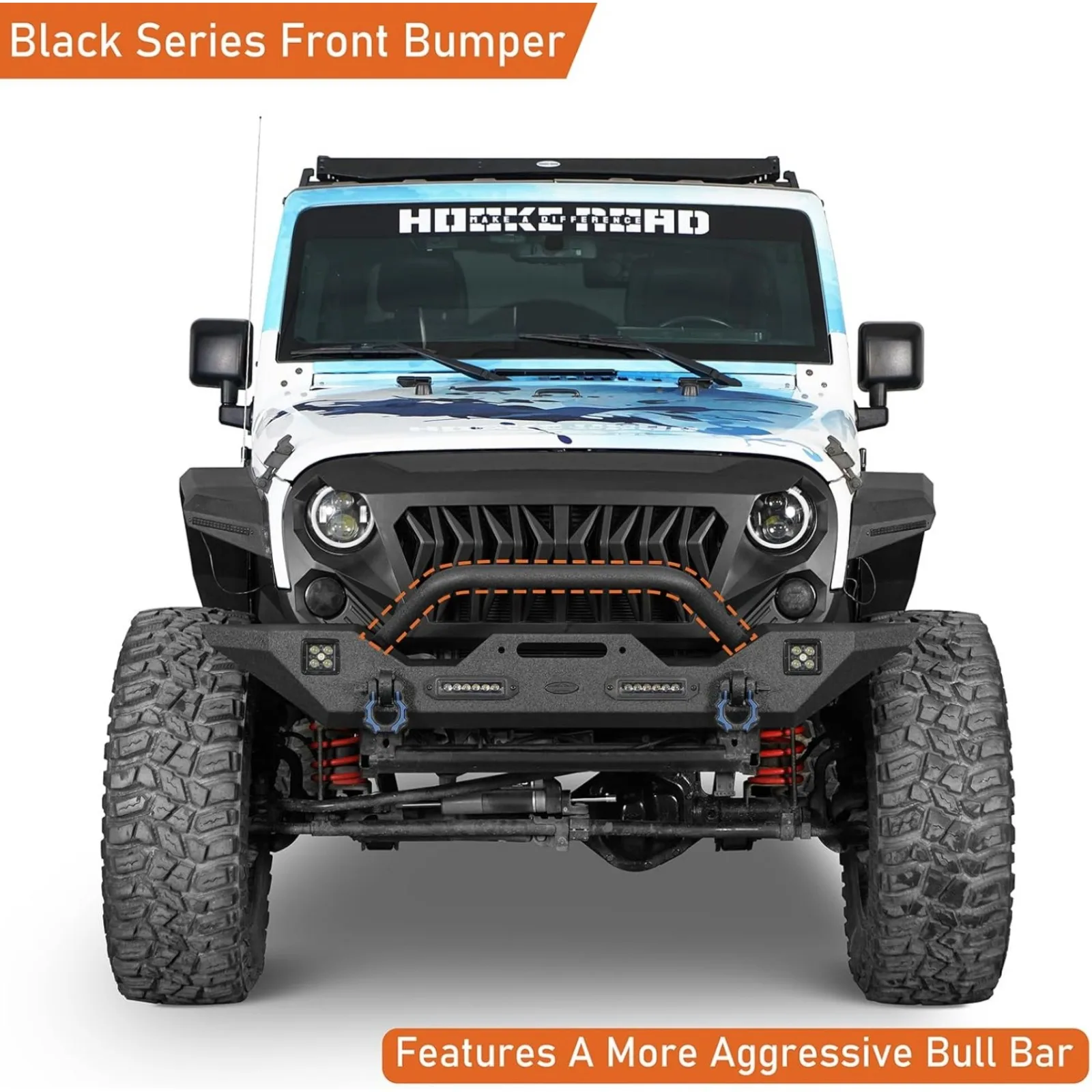 US  Wrangler JK Front Bumper w/Winch Plate & LED Lights for 2007-2018 Jeep Wrangler JK & Unlimited 2/4 Doors