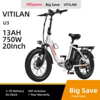 Vitilan U3 Electric Bike 750W Motor 48V 13AH Battery 20*4.0-inch Tires 45km/h Max Speed 65km Max Range Mechanical Disc Brake