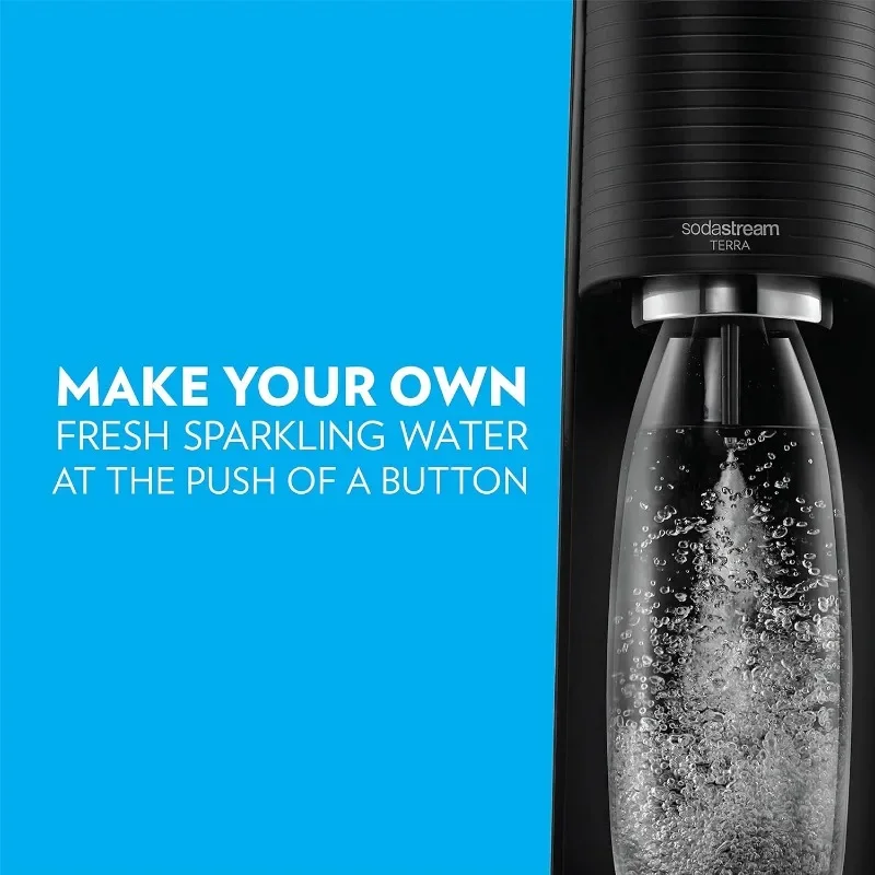 Terra Sparkling Water Maker Bundle (Black), with CO2, DWS Bottles, and Bubly Drops Flavors