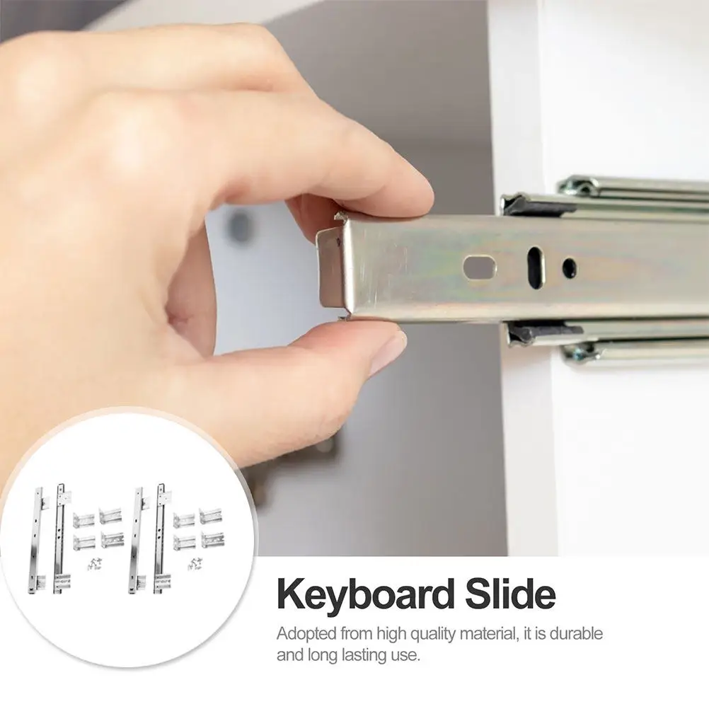 2Pairs Keyboard Drawer Rail Sturdy Corrosion Resistant Slide Smooth Silent Closing Extension Track Furniture Drawer Slide