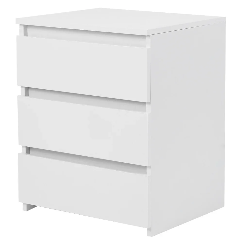 

White Modern Bedside Table Cabinet Nightstand with 3 Storage Drawers Bedroom Furniture