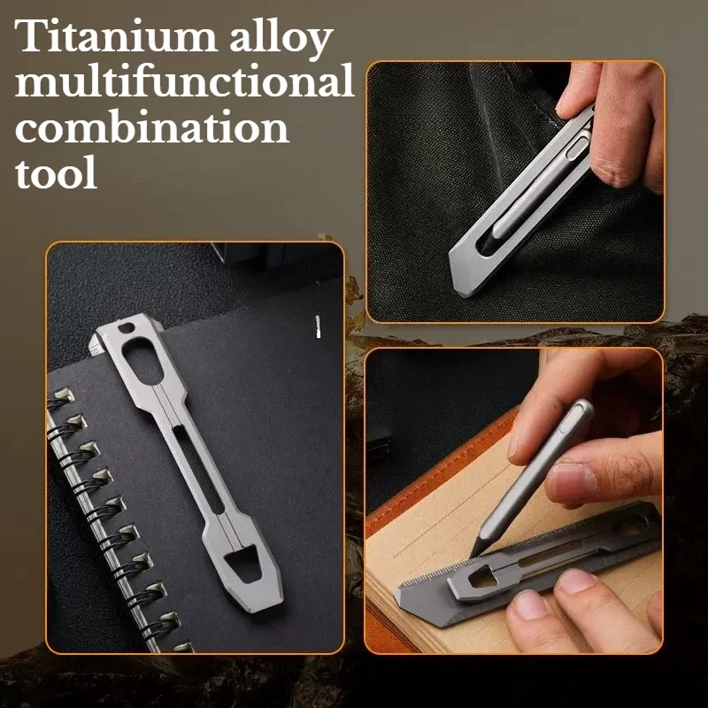 Outdoor Multifunctional Manual Combination Tool GR5 Titanium Alloy Portable Emergency Pry Bar Magnetic Suction Pen Ruler