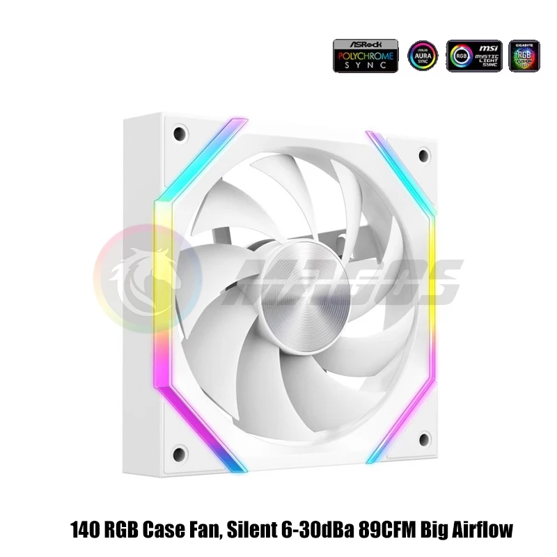 140 RGB Case Fan, 14025 Silent 6-30dBa 89CFM Big Airflow, 14CM Cabinet Cooler Support 5V ARGB SYNC, Forward Or Reverse Blades