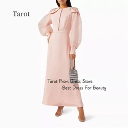 Tarot Beading A Line O Neckline Evening Dresses Long Lantern Sleeves Ruffles Buttons Prom Dress Saudi Arabia robes de soirée