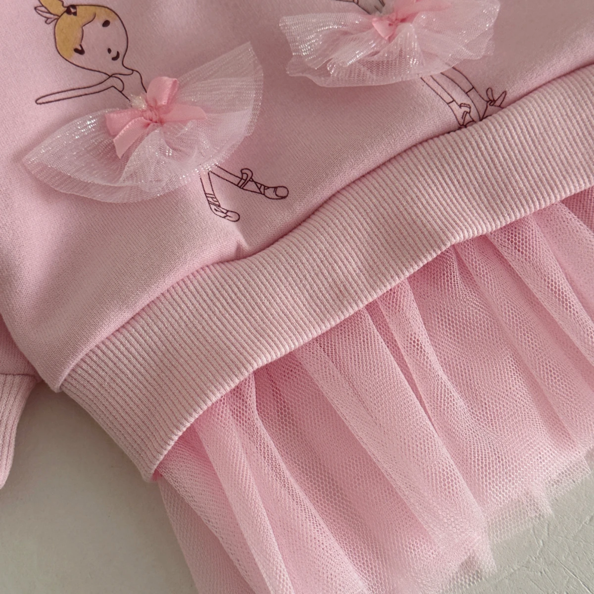 Koreanisches Prinzessinnen-Set für Mädchen, Frühling/Herbst, Ballett-Sweatshirt mit Tüllsaum, weiße Rüschenleggings, 2-teiliges Kinder-Outfit – Detail 2