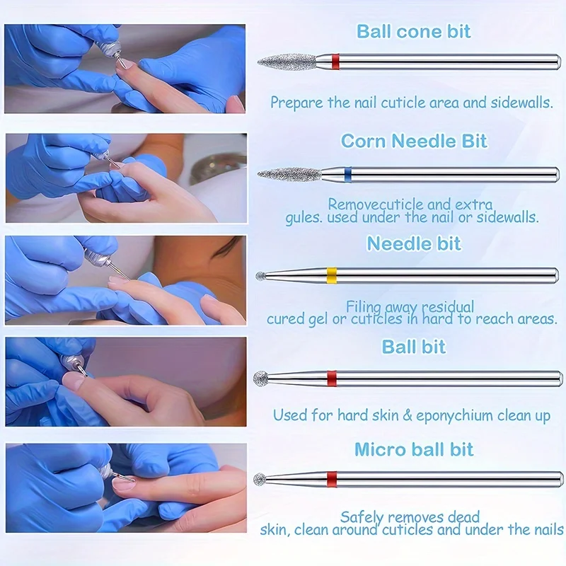 Głowice do frezarki do paznokci, diamentowe, polerujące, szlifujące, do usuwania żelu akrylowego, elektryczne, wymienne głowice do frezarki do manicure.