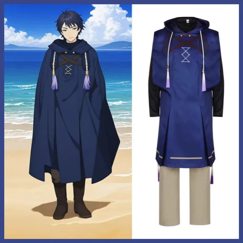 

Anime Silent Witch Louis Miller Cosplay Costume Magic Robe Blue Hooded Top Shawl Uniform Full Set Adult Men Halloween Suits;3'v,
