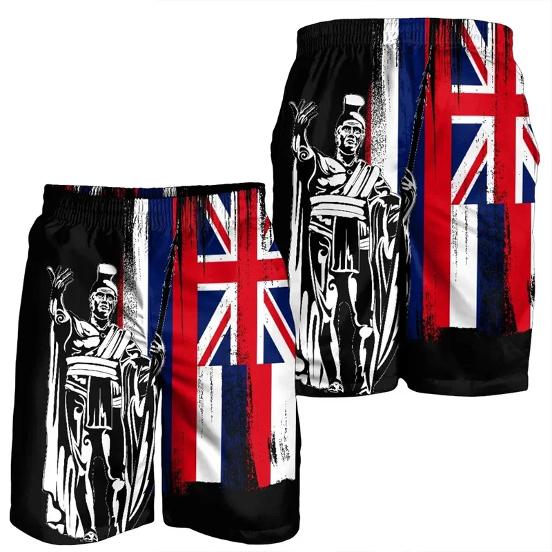 Hawaii King Flag Men's Shorts Hawaii Beach Short Trunks Summer Polynesian Swim Trunks Gym Ice Shorts Boy Floral Board Short Pant