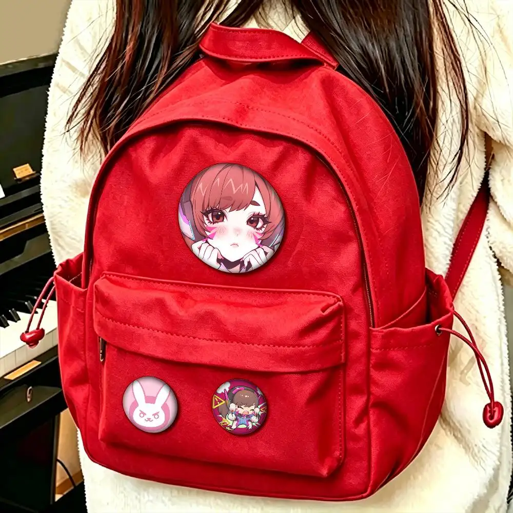 Pop Game Overwatch Fan D.Va  Enamel Pin Tinplate Round Brooch Cosplay Nijigen Otaku Culture Badge 25mm 32mm 44mm 58mm
