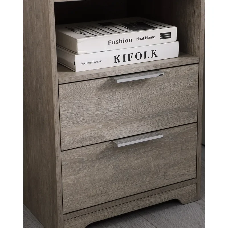 Modern Nightstand with USB Charging Port 2 Drawers Storage End Table for Bedroom Living Room Furniture Side Table Stand