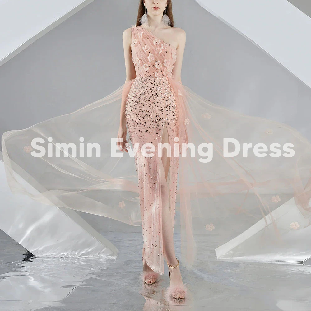 

Simin Women's One-shoulder Straight Beaded 3D Flowers Evening Dresses With Sleeveless Ankle-Length Formal Elegant Dresses 2025