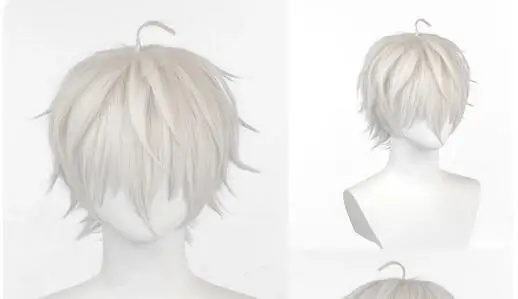 White Men Wig Short Straight Synthetic Anime Hair High Temperature Fiber for Cosplay Party