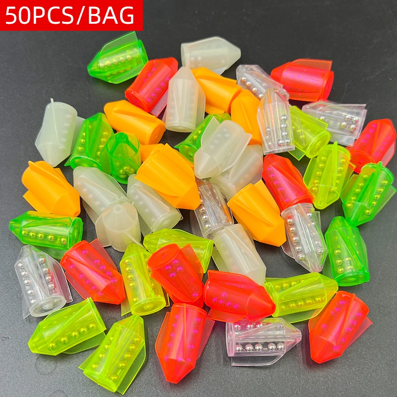 

50 шт./пакет, разноцветные аксессуары для рыболовных снастей, приманка для приманки, вес корпуса рыбы, пластиковые звонные бусины, звуковая трубка, встроенные металлические шарики