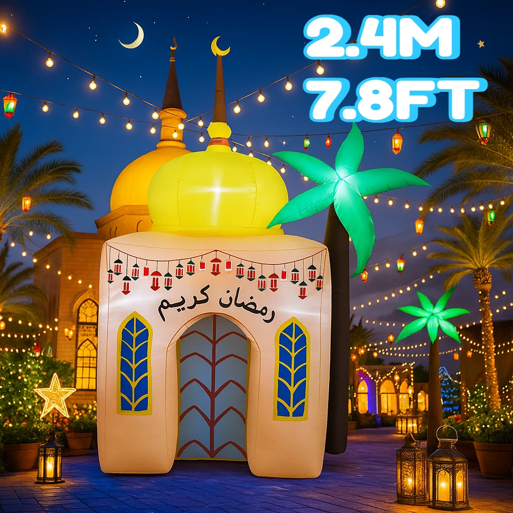 2.4M/7.8FT Muslim Ramadan Eid Inflatable Toy DIY Festive Architecture with LED Lights Yard Decor Outdoor Holiday Ornament