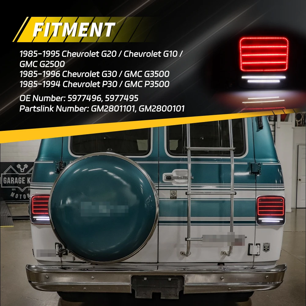 2X For 1985-1995 Chevrolet G10 G20 G30 P20 P30 GMC G1500 G2500 G3500 Rear Tail Light Brake Light Reverse Light Backup Light LED