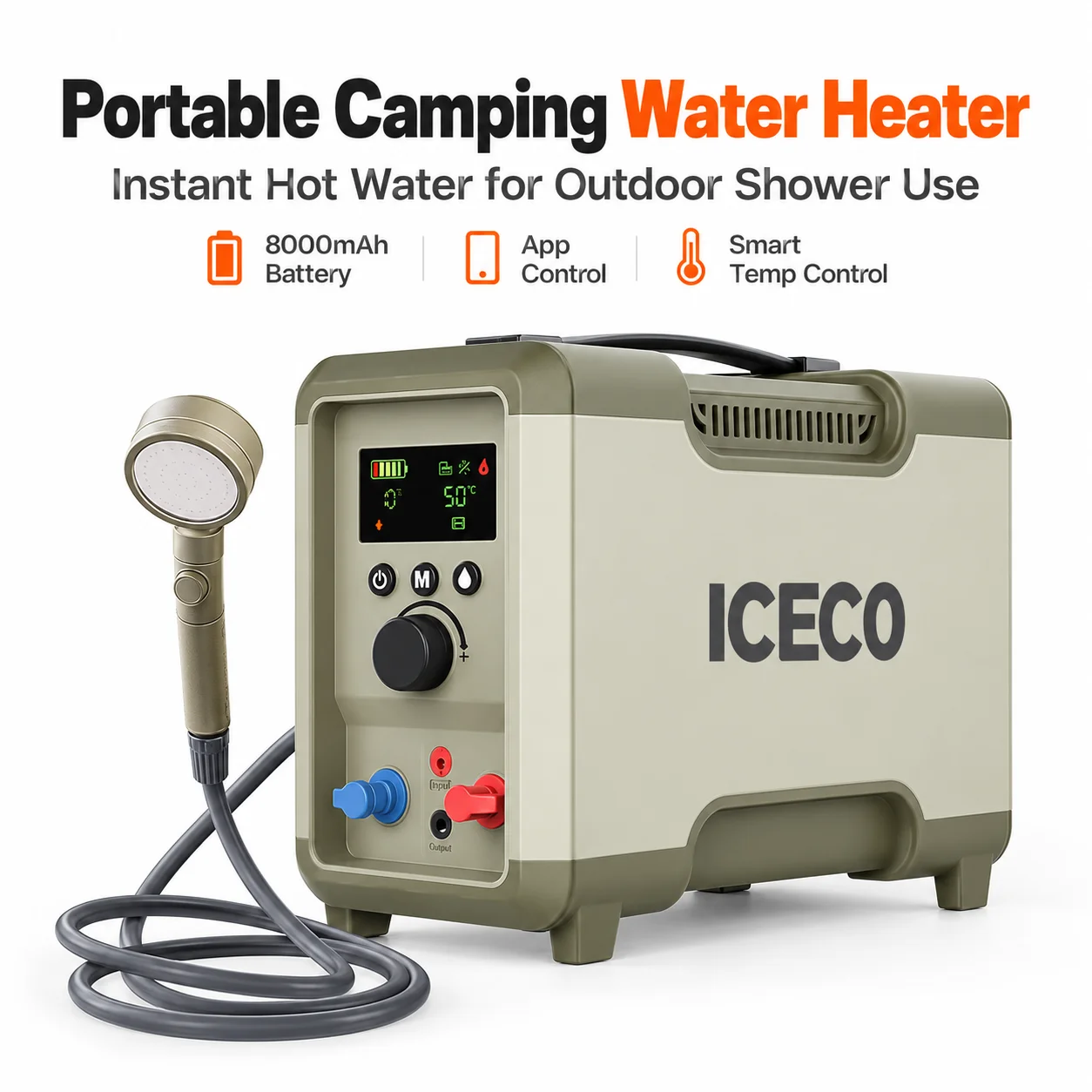 AOLIVIYA Portable Propane Tankless Water Heater 9KW Instant Hot Water Shower With Pump Rechargeable Outdoor Camping