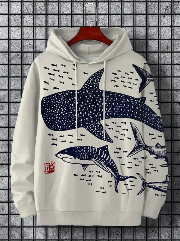 Lustiger japanischer Harajuku-Mode-Hoodie für Männer, lässiger Y2K-Hoodie, Herren-Hoodie mit Wal-Muster für Herbst und Winter, Sport-Hoodie. – Detail 5