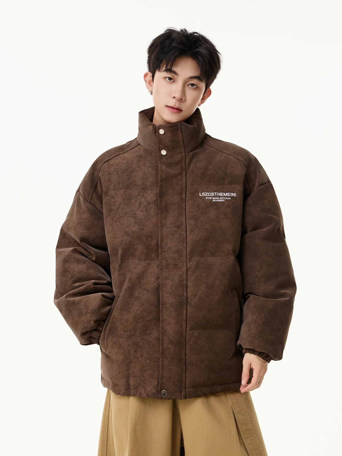 Winter New American Style Coffee Color Navy Blue Matte Cotton Coat Loose Thickened Warm Stand Collar Gray Black Cotton Jacket