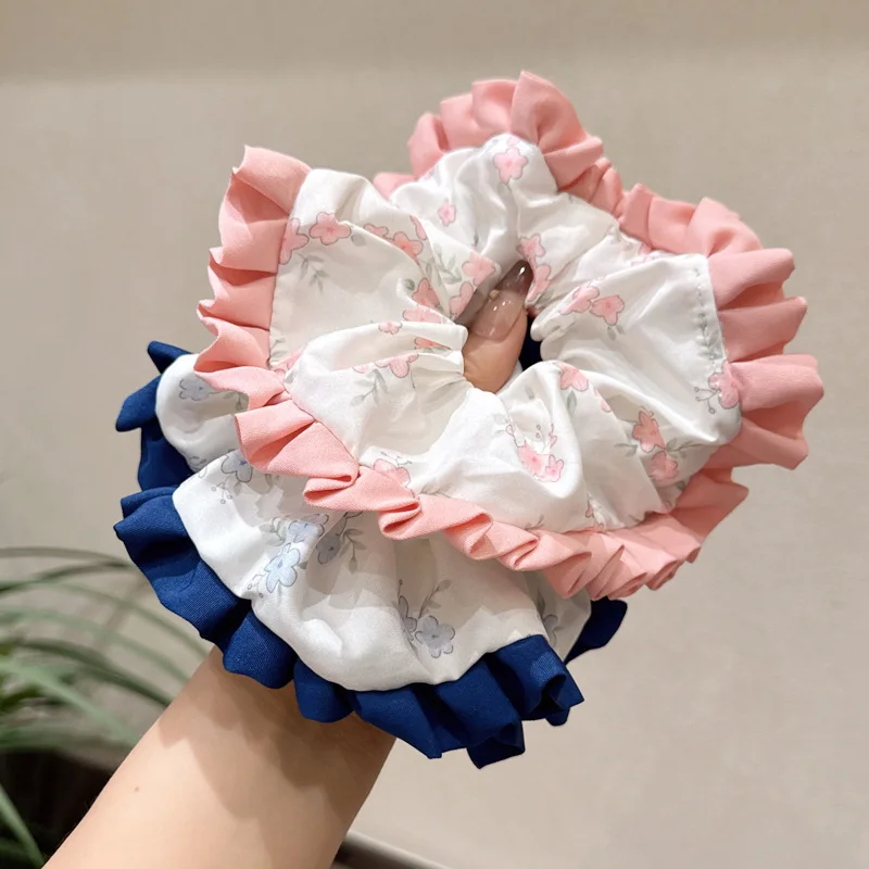 

Милая розовая кружевная резинка для волос с цветочным принтом в корейском стиле, высококачественная резинка для волос для девочек, широкая повязка на голову, студенческий держатель для хвоста, аксессуары для волос