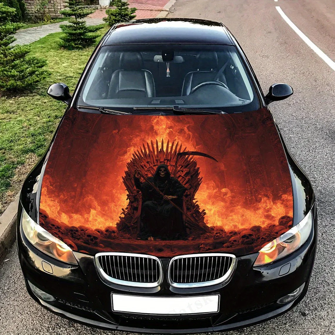 

Grim Reaper on Throne Car Hood - Self-Adhesive, Waterproof & Scratch-Resistant Sticker , Perfect For Vehicle Customization & Gif