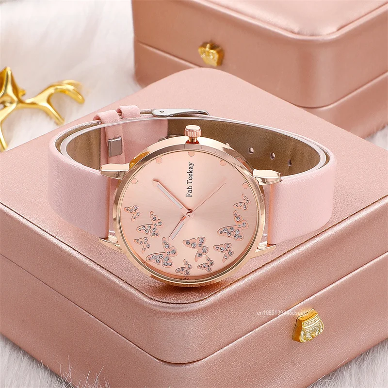 2pcs/Set Womens Butterfly Watches Jewelry Ladies Fashion Watch New Simple Casual Women Analog Wrist Watch Bracelet Gift