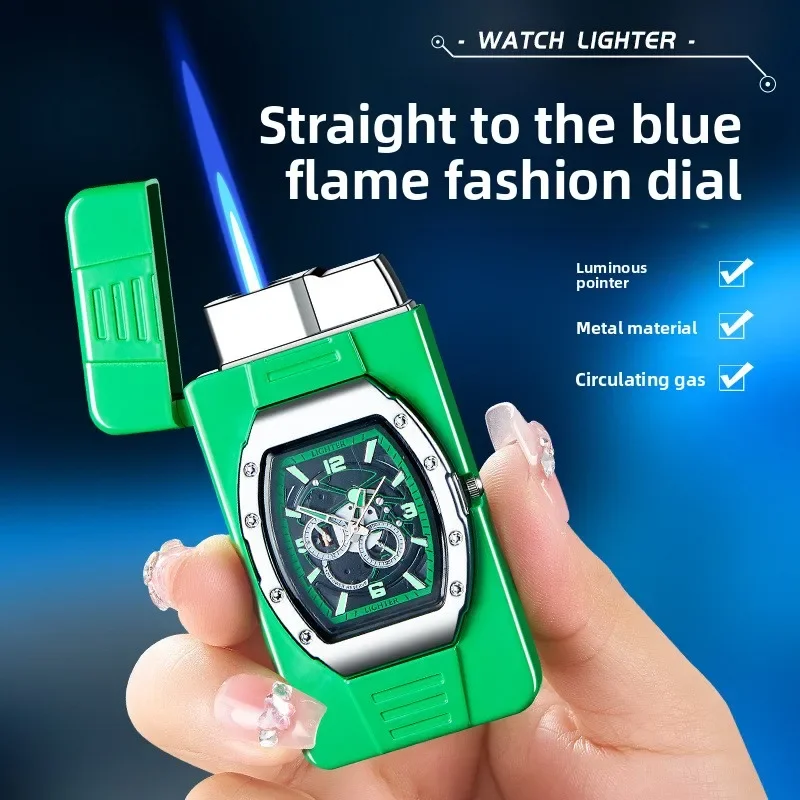 Creative Watch Straight Flame Lighter Cool Night Light Pointer Multifunctional Pulse Outdoor Windproof Lighter Smoking Gift