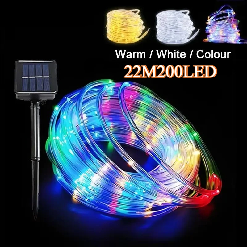 Solar Tube Rope Lights 22M 200LED Solar 8 Light Modes Outdoor Waterproof IP65 for Patio Christmas Decoration Party Led Lamp  ﻿
