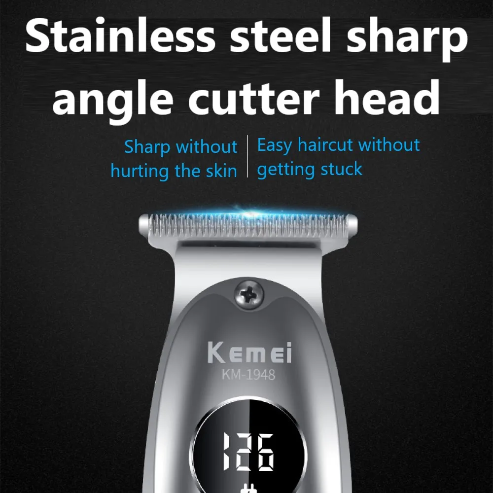 Kemei 1948 Electric Barber Full Metal Housing Hair Trimmer for Men Lithium Lon Powerful Beard Trimmer Finishing Machine