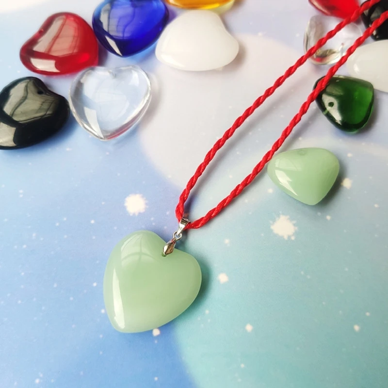 Colorful Heart-shaped Glass Pendant Beads Love Heart Charm Component Candy Color for DIY Keychain Neckchain Crafts