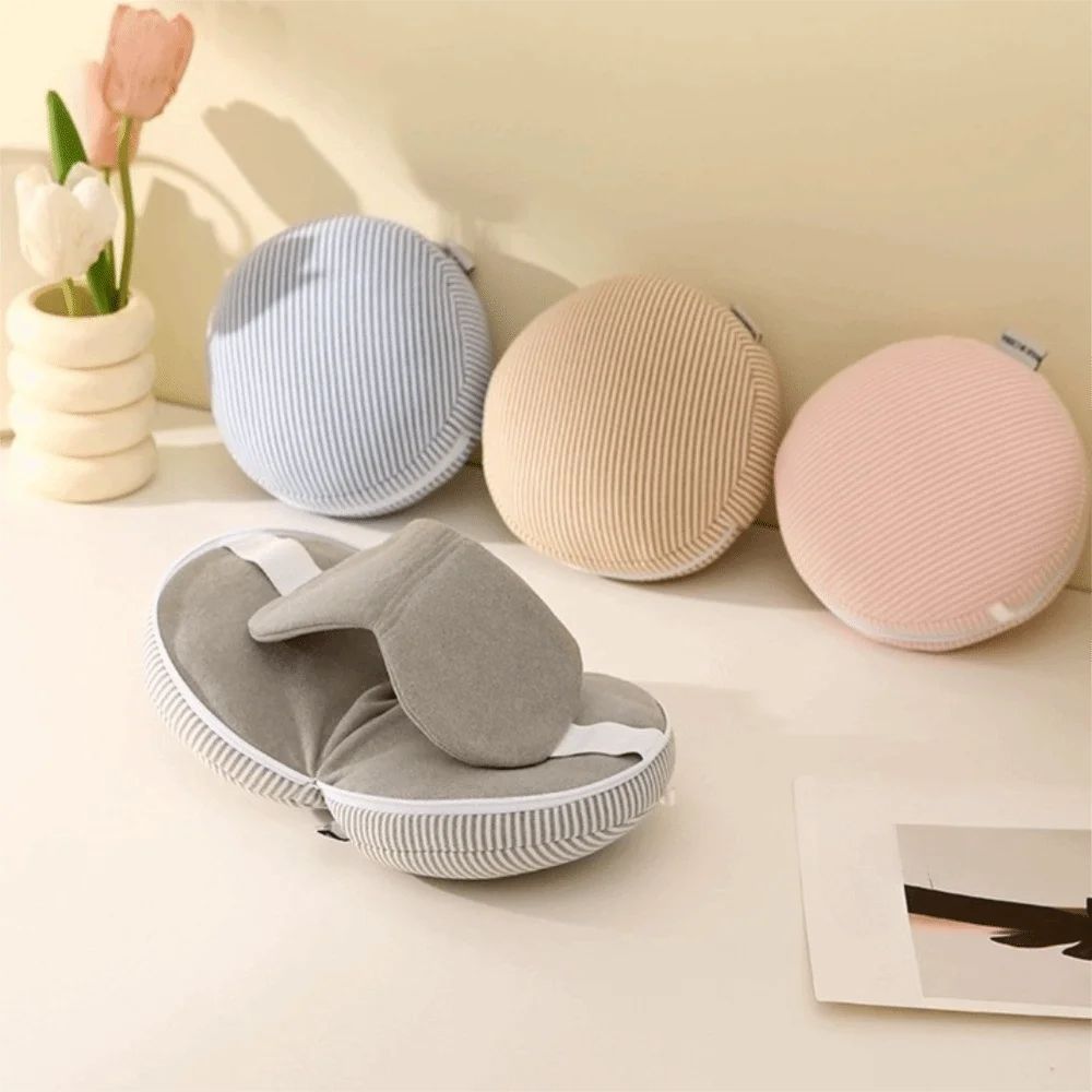 Fashion Stripe 2 in 1 Eye Mask Pillow Soft Foldable Travel Folding Pillow Sleep Tool Storage Hook Neck Headrest Office view 3