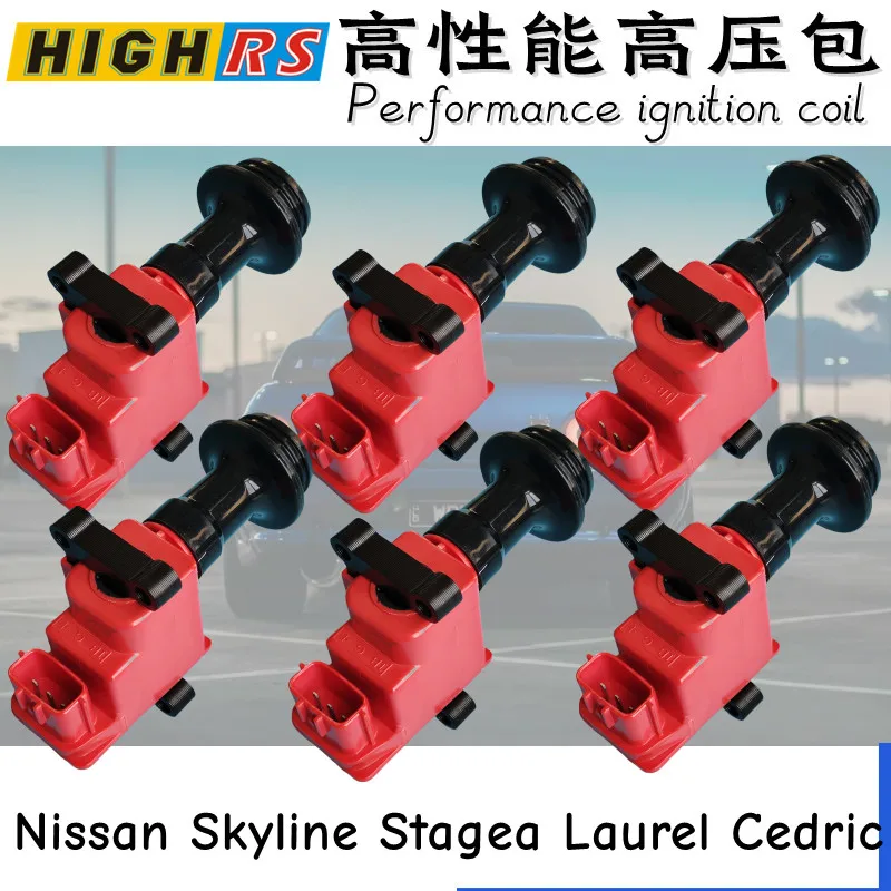 6 bobinas de encendido rojas para Nissan Skyline R33 R34 GTR Stagea Cedric Grolia Laurel Leopard 22433-25U00 22448-25U00 MCP-1330