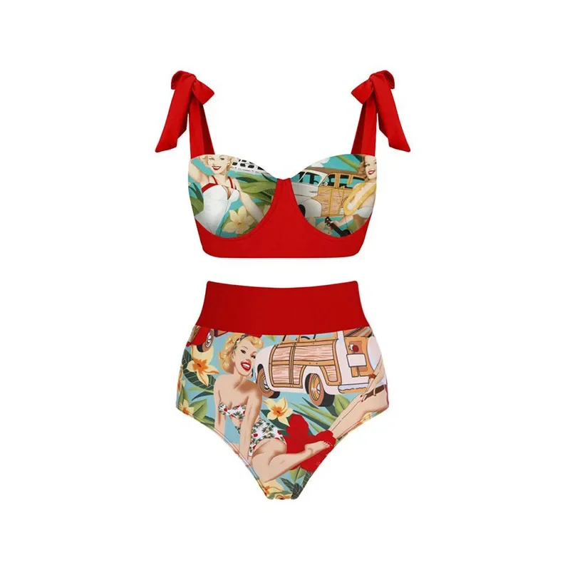 Costume da bagno intero da donna costume da bagno intero con stampa costumi da bagno donna con fiocco costume da bagno Beachwear costume da bagno