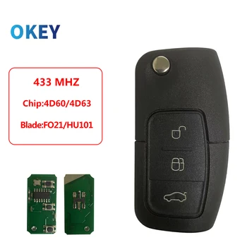 Okey Pilot zdalnego sterowania do Ford Focus 3 2 Mondeo Fiesta Etui na kluczyk 3 przyciski 80/40 Bit433MHz 4D63/4D60 Chip Flip