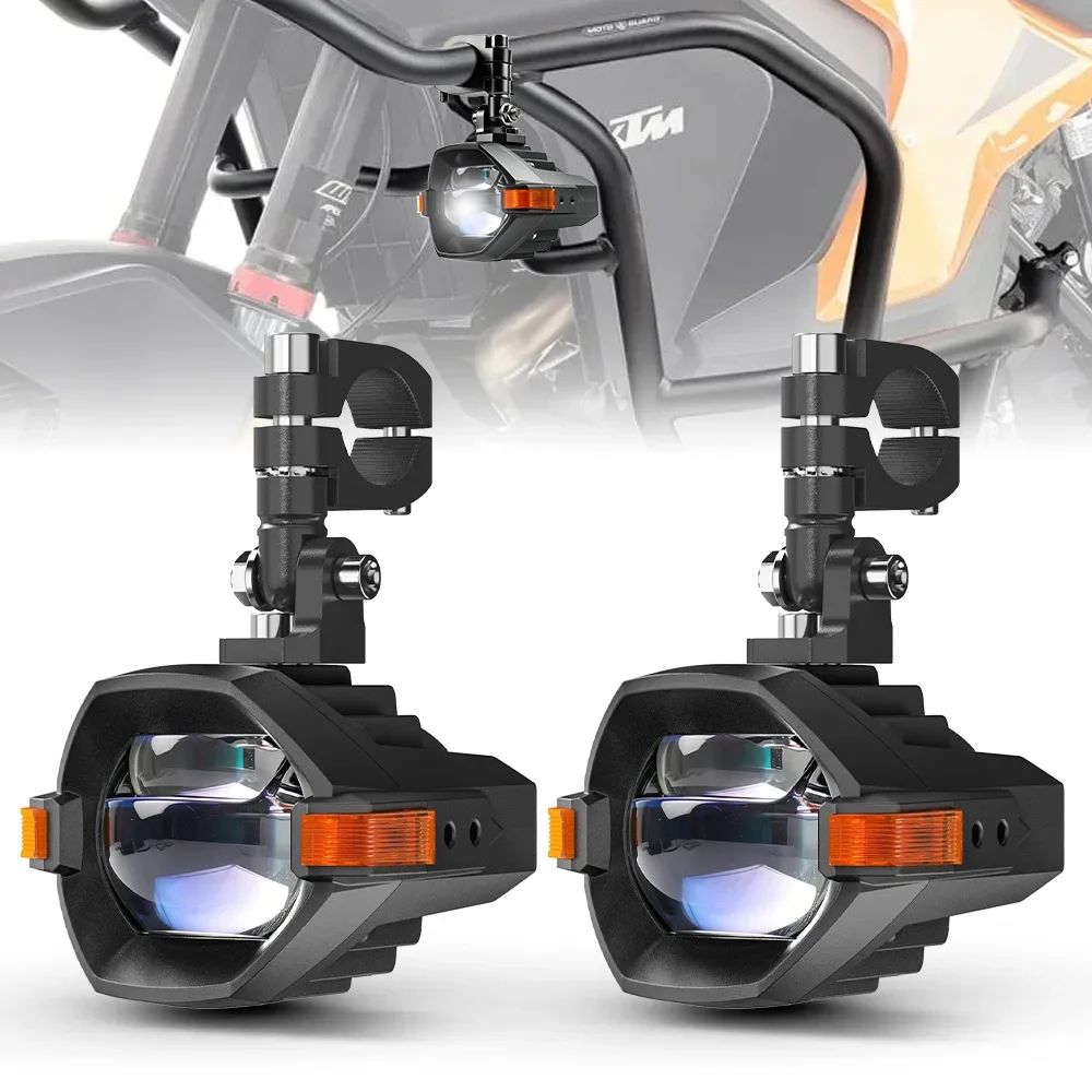 HL 3Inch Motorcycle LED Projector Auxiliary Light White & Amber Dual Color 7 Modes Strobe Spot Fog Lamp with Switch off-road use