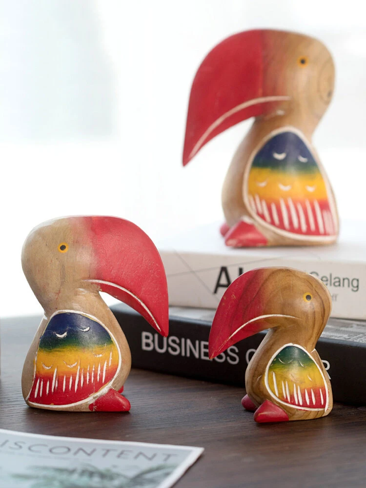 Thai Big Mouth Bird Ornament Southeast Asian Woodcarving Decoration Living Room TV Cabinet Entrance Bookshelf Bird Decoration