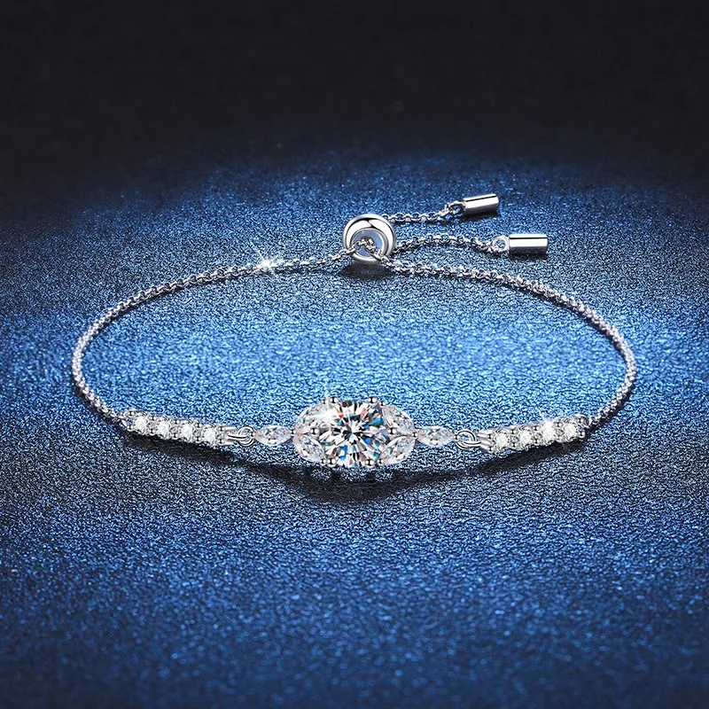 

6.5mm 1ct Moissanite Bracelet 925 Sterling Silver Adjustable Bracelets For Women Luxury Jewelry Gift with GRA