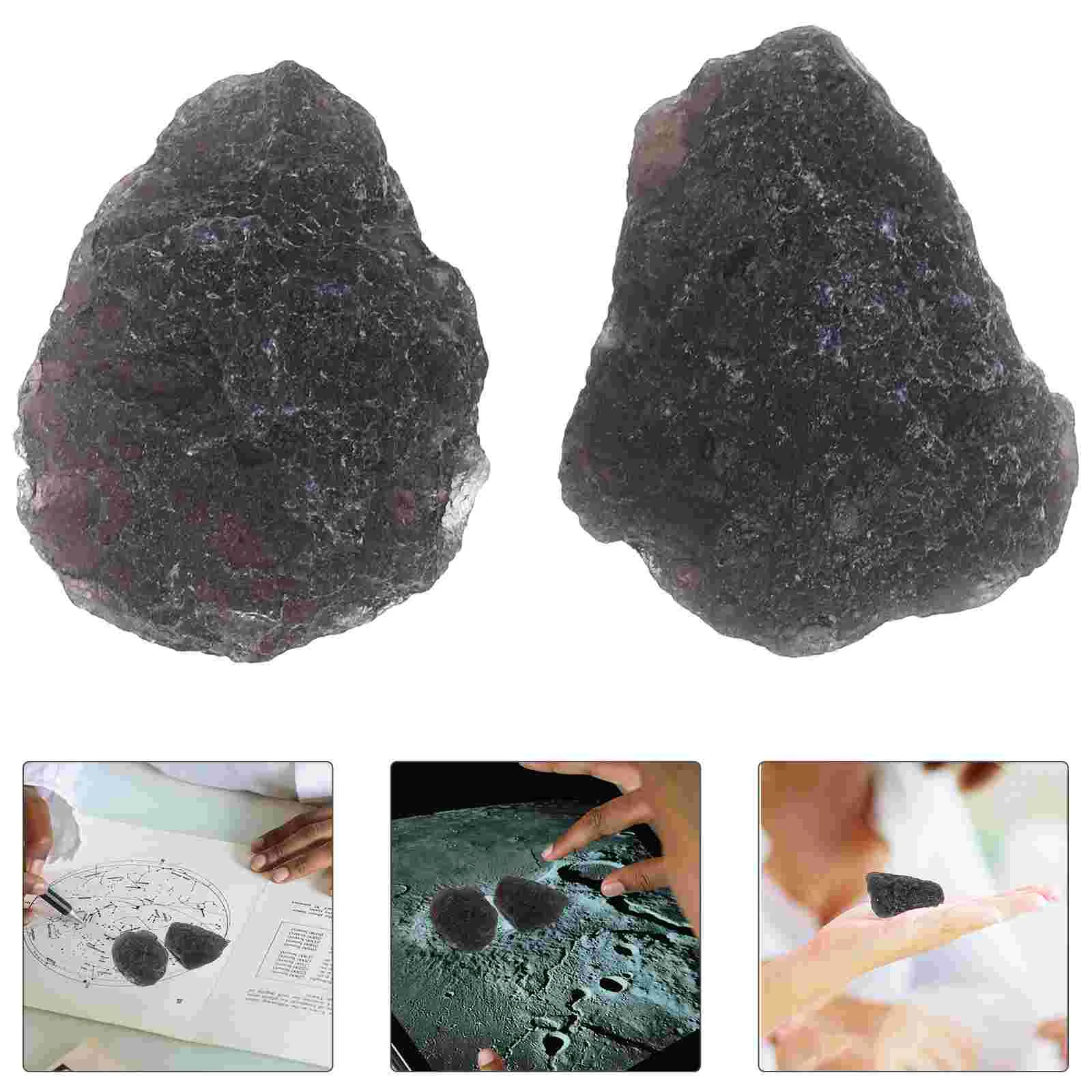 2 Pcs Meteorite Stone Specimen Unique Rough Irregular Rock Paleontology Adornment Classroom Teaching Tool Astronomy Enthusiasts