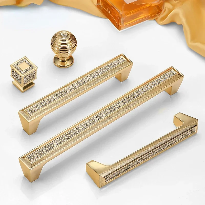 Golden Handle Crystal Drawer Glass Cabinet Kitchen Decorative Hardware Hollowed Out Pull Furniture Knob Fittings Accessories