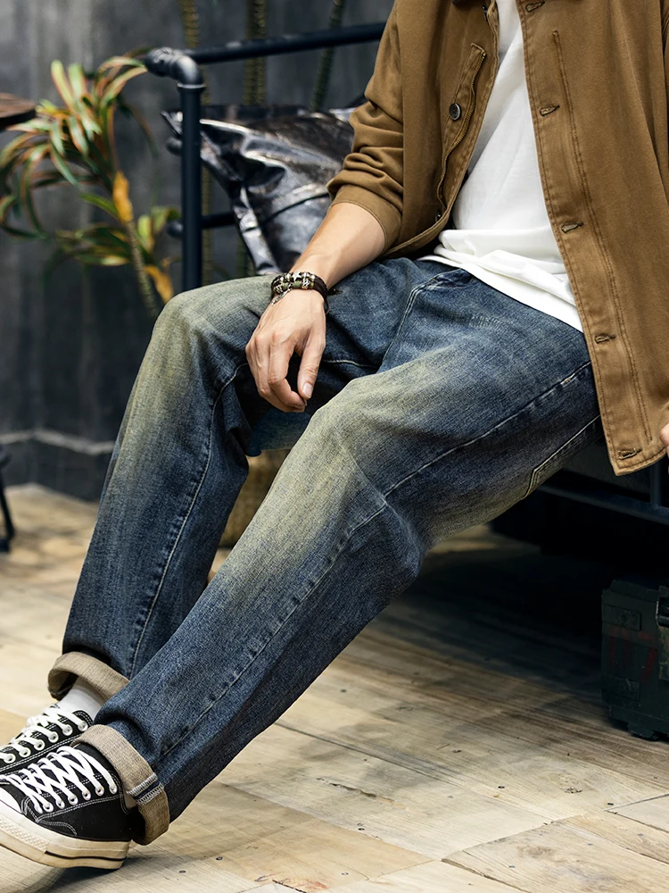 Retro American Straight Leg Men's Jeans Loose Casual Washed out Large Size Comfortable Autumn Long Trousers for Youth