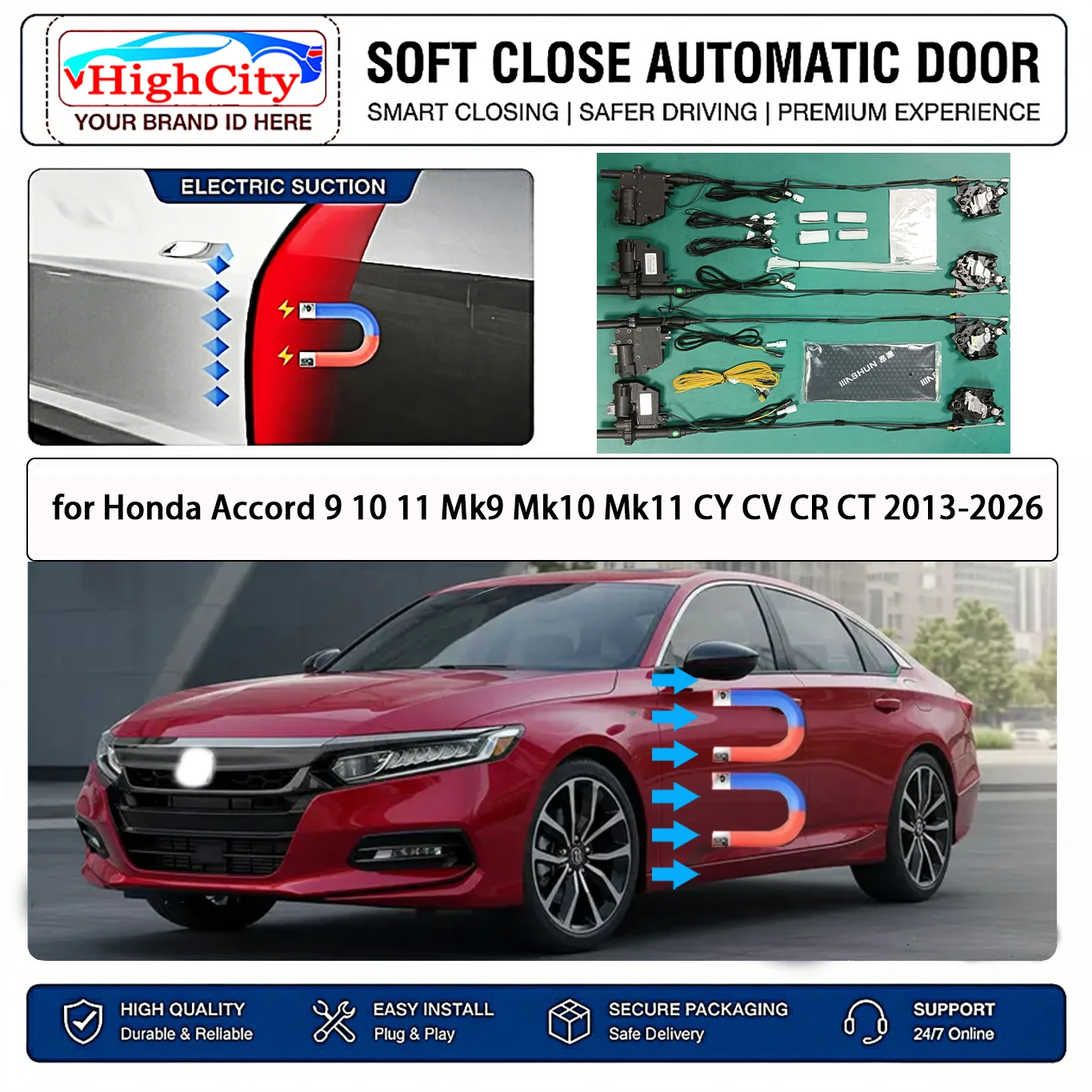 for Honda Accord 9 10 11 Mk9 Mk10 Mk11 CY CV CR CT OEM Electric Soft Close Suction Door Kit Anti Pinch Auto Cinch Latch No Slam