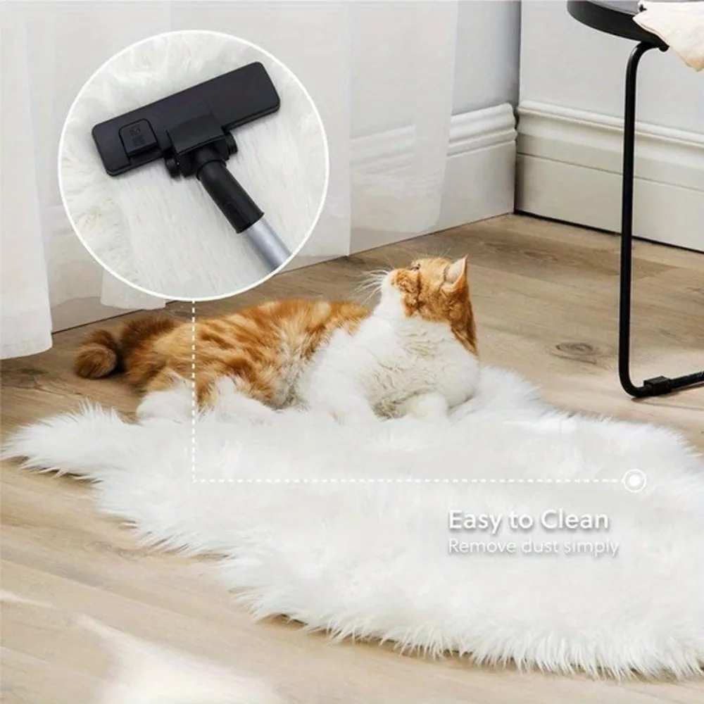 Long Plush Floor Mat for Floor Fluffy Rug Faux Sheepskin Soft Carpet Washable Seat Mat for Living Room Bedroom Chair Sofa Cover