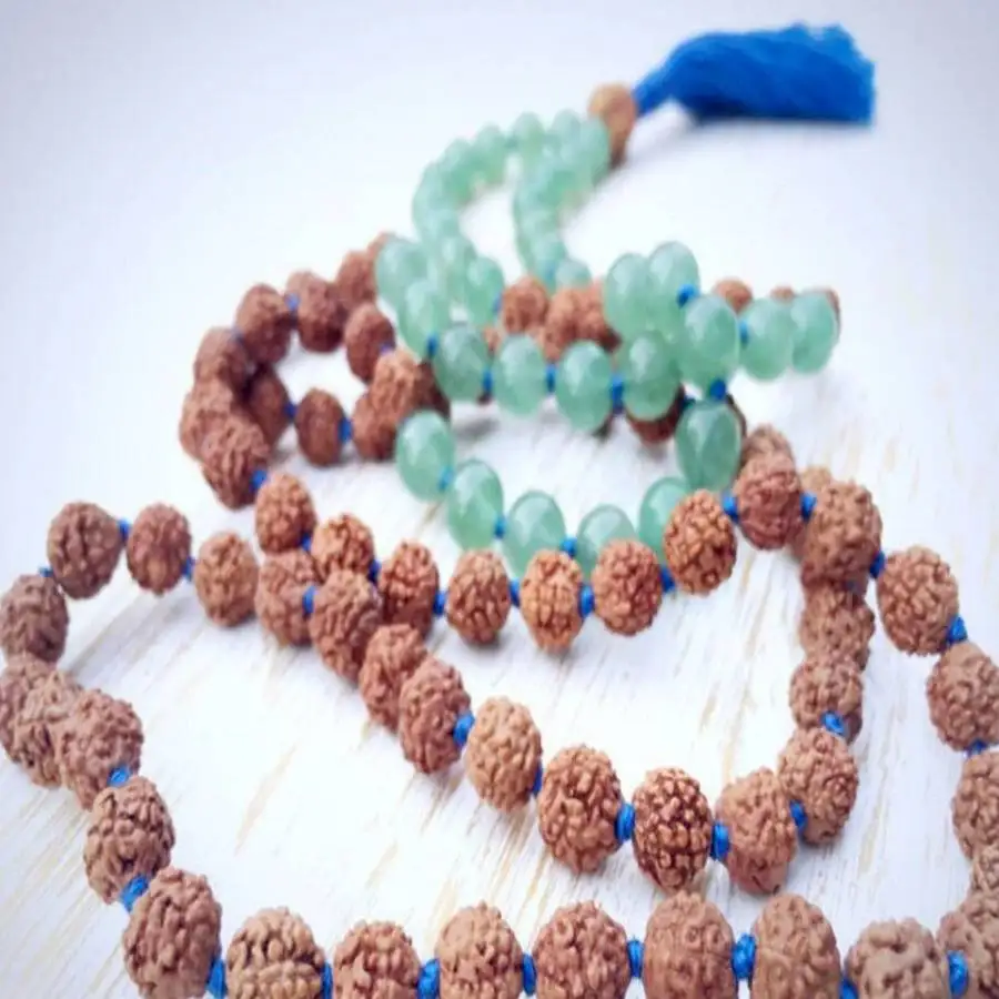 8mm Rudraksha Aventurine 108 Beads Gemstone Mala necklace Men's elastic zazen Prayer Yoga Meditation Sacred Bodhi Stone view 3