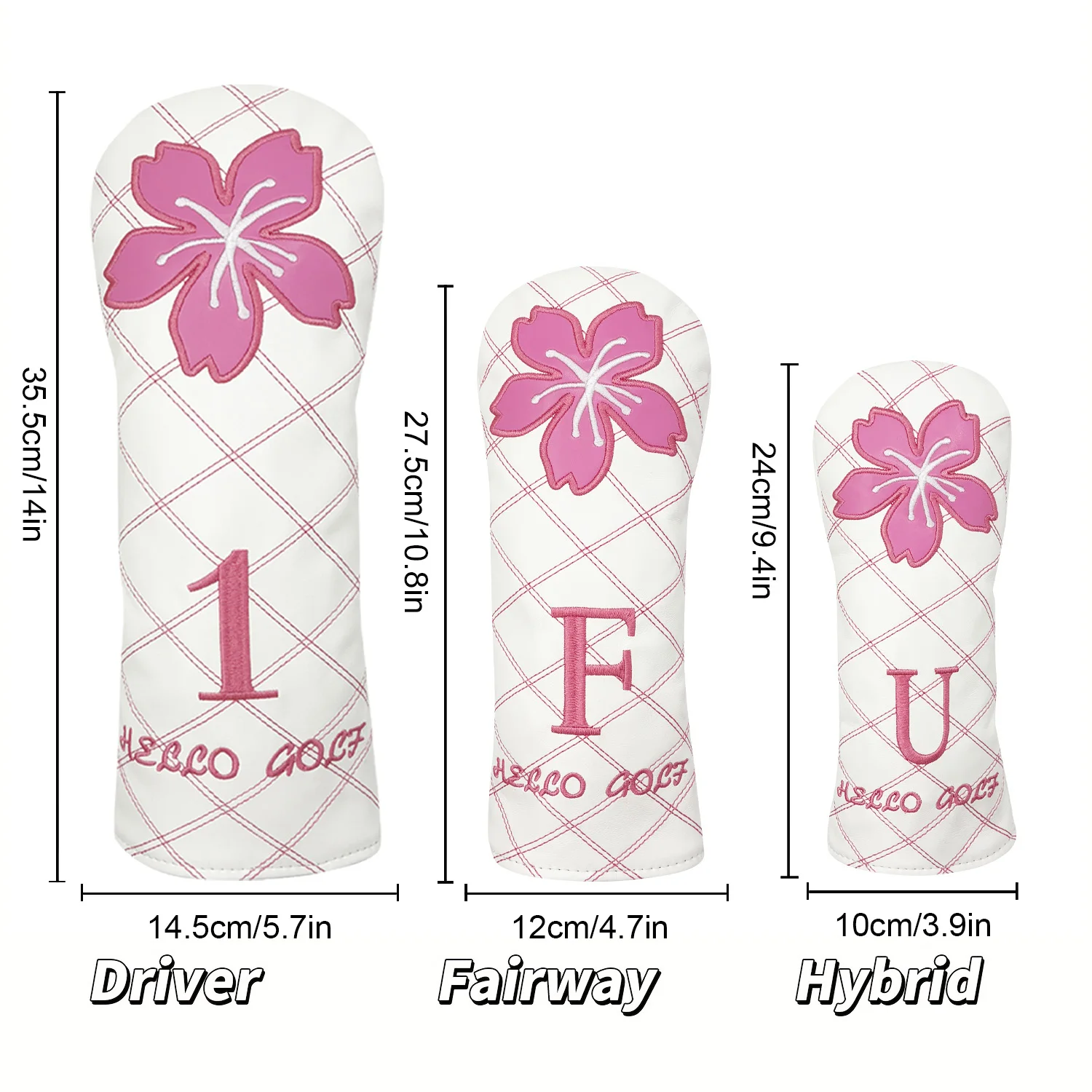 Golf Club Head Covers PU Leather Soft And Durable Protector Cover For Driver Fairway Hybrid  Cover Embroidery Sakura Pattern image 2