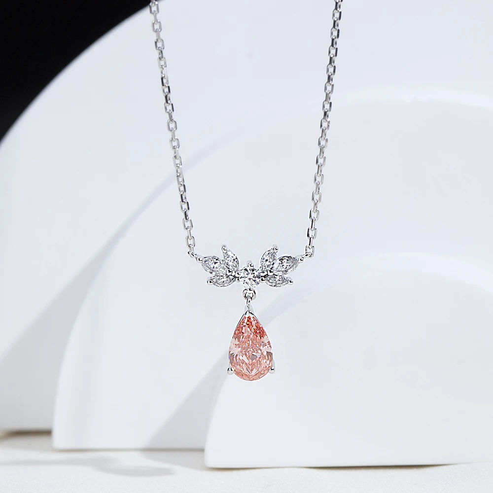 

Red pink Lab Grown Diamond Pendant 9K Real Gold Necklaces For Women Girls In Stock Wholesale MSN-1008