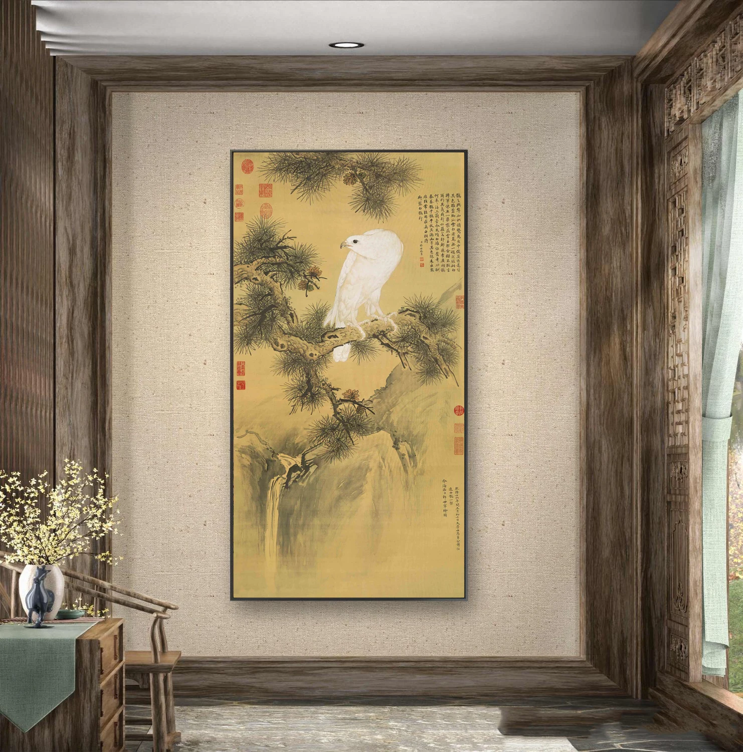 Chinese bird and plant feng shui mural, landscape painting, poster printing, living room decoration