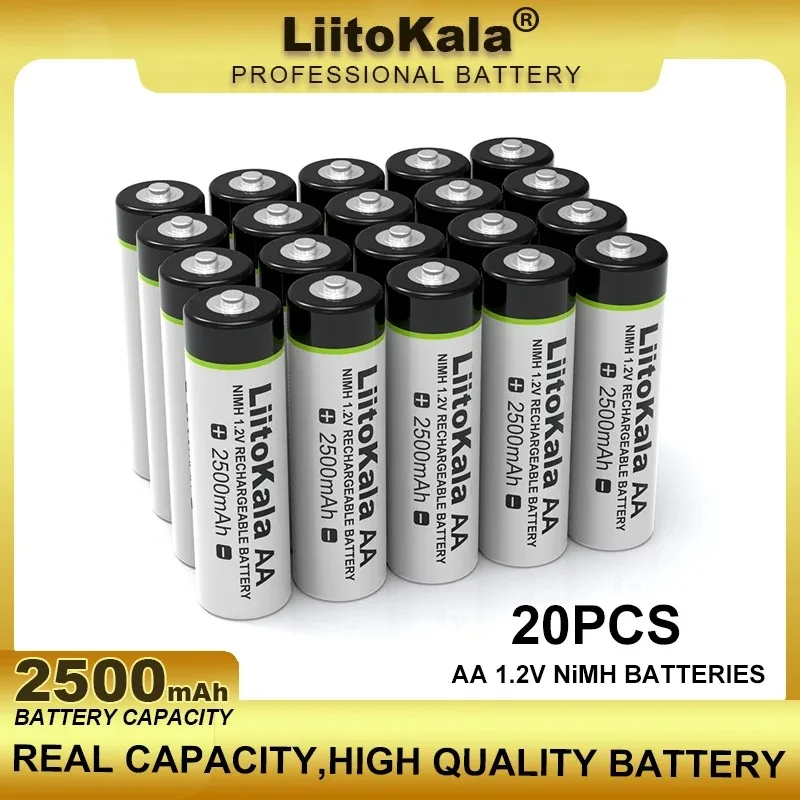 

20PCS Liitokala 1.2V AA 2500mAh Ni-MH Rechargeable Battery For Temperature Gun Remote Control Mouse Toy Batteries