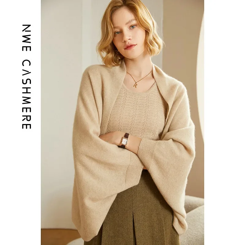 

100%Pure Wool New Fashionable Women's Wrap Warm Stylish Outerwear Shoulder Protection Trendy Scarf Ladies Cardigan