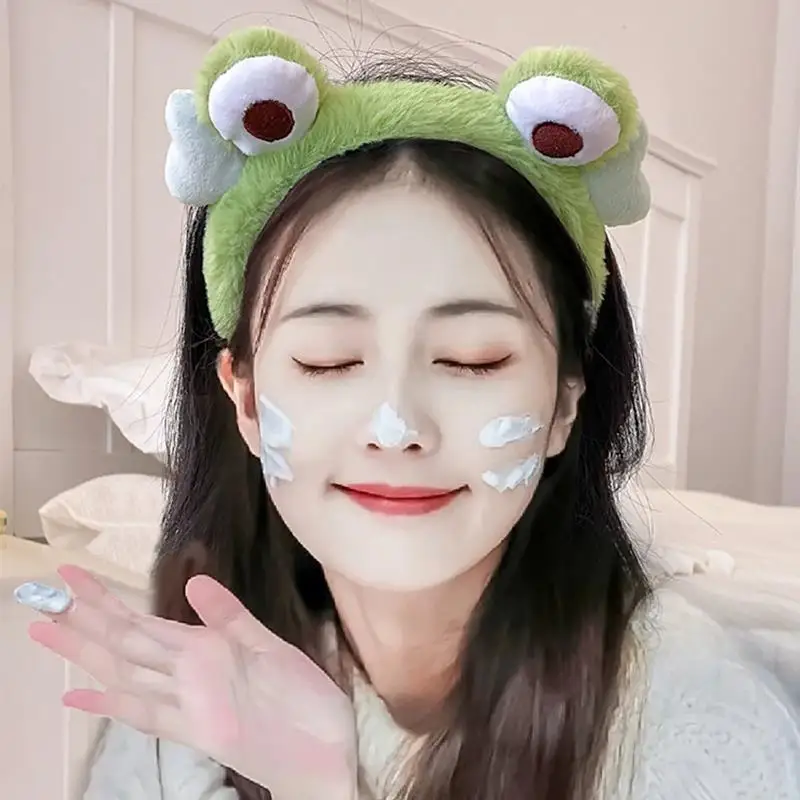 Funny Frog Makeup Headband Wide-brimmed Elastic Plush Hairbands Cute Girls Hair Bands Women Hair Accessories Girls Hair Hoop