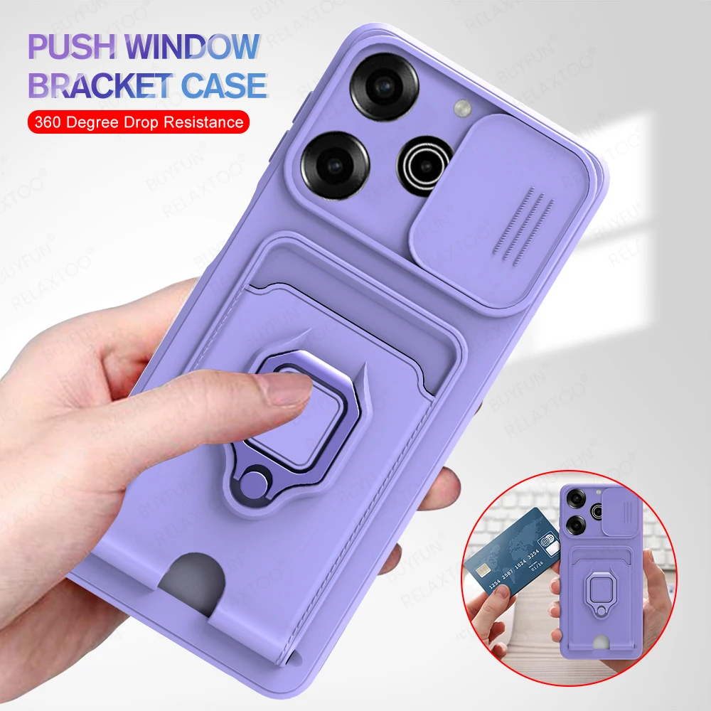 Push Pull Camera Protective Case For Tecno Pova 6 Pro 5G For Tecno Pova 6Pro Pova6 Pro Car Magnetic Ring Stand Shell Soft Coque