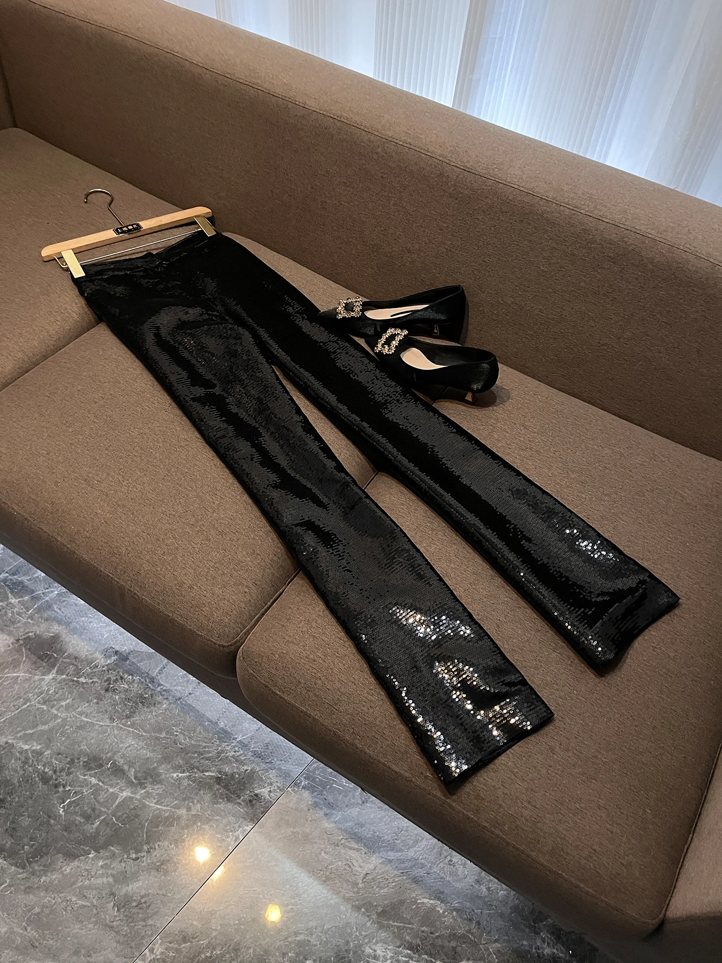 Fashionable Sequin Suit Set Women's Slimming Commute Workwear Two-Piece Set D850 Comfortable Breathable Long Sleeve Button up